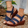 Fashion Denim High Heel Sandals for Women Elastic Band Platform Wedge Sandals Woman 2024 Light Casual Summer Gladiator Shoes