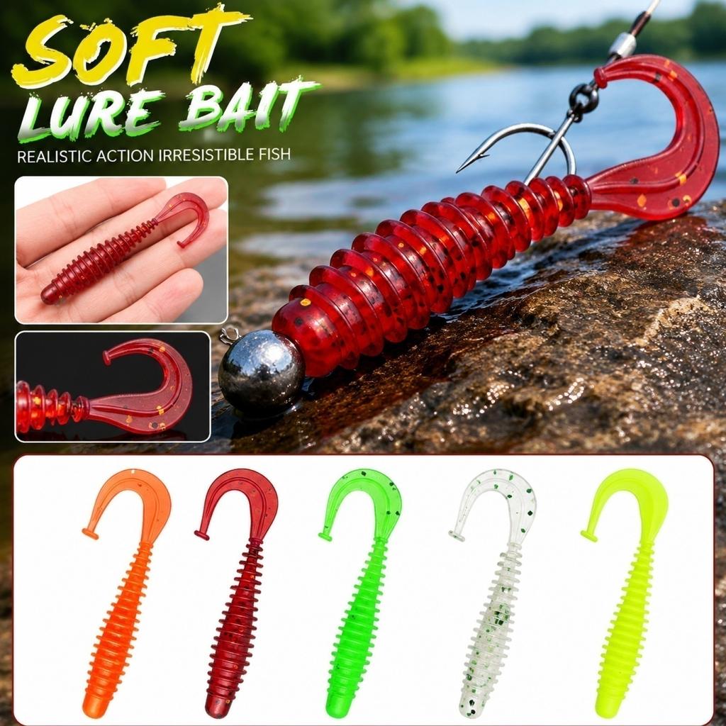 5 5cm Soft Fishing Lure 1g Curly Tail Worm Soft Bait for Micro Fishing Bass Whitebait Spiral Tail Artificial Bait for Freshwater Fish