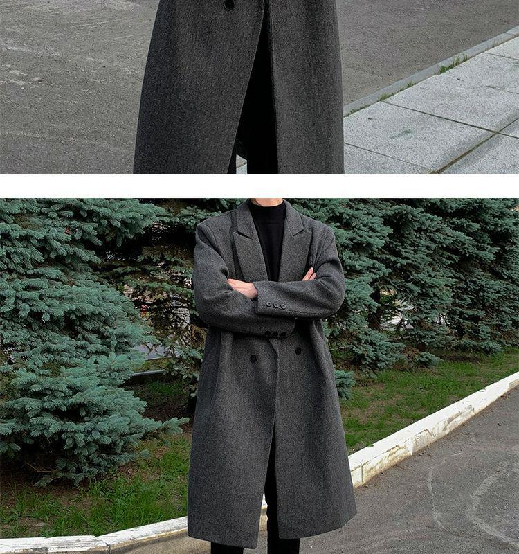 Men's Korean Style Over-the-Knee Wool Winter Coat - Thickened, Mid-Length, Loose Fit