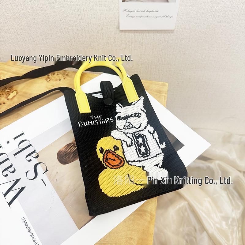 Cute Cartoon Dopamine Knit Crossbody Phone and Coin Bag
