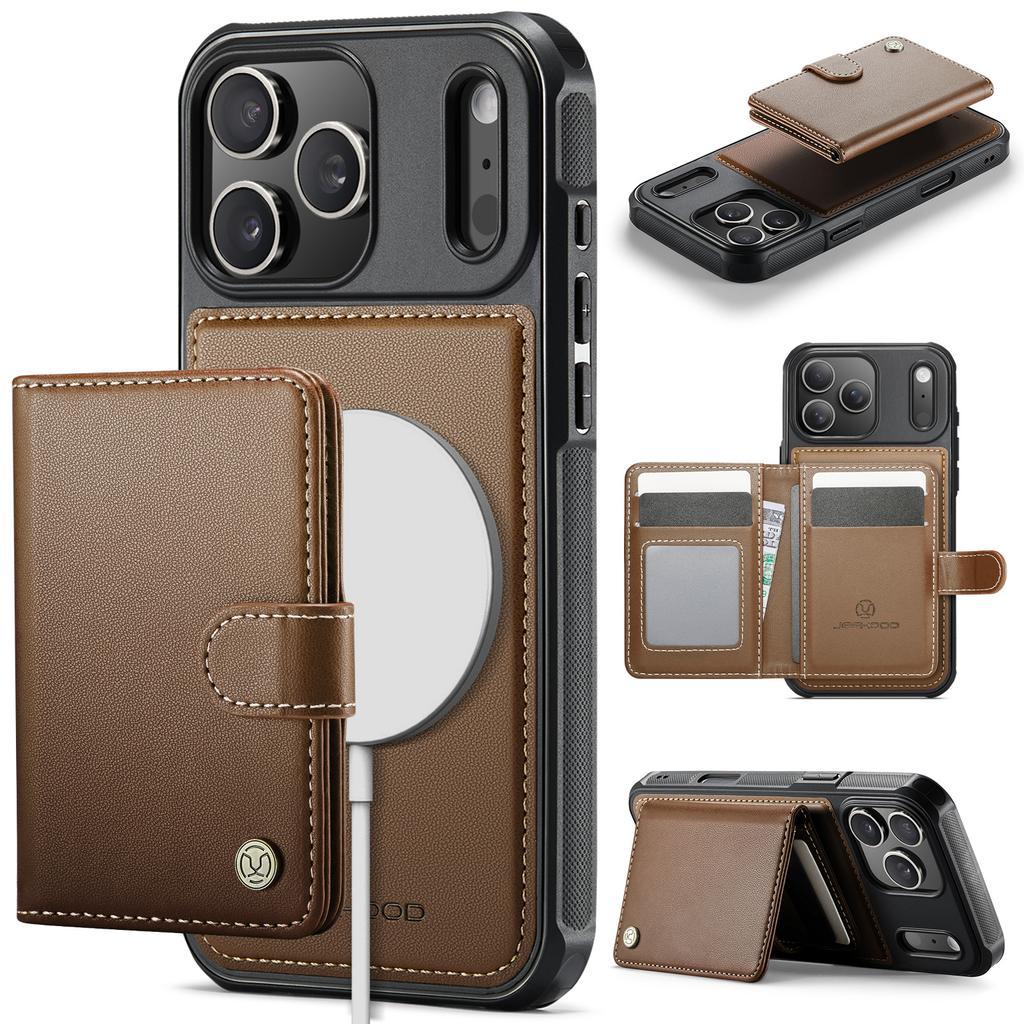 For iPhone 17 Pro Case JEEHOOD J09 RFID Blocking Card Holder Leather Back Phone Cover Compatible with MagSafe