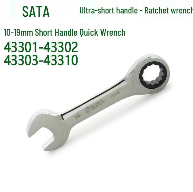 SATA Super Short Handle Quick Ratchet Wrench Set, 10-19mm (43301-43304) 12mm