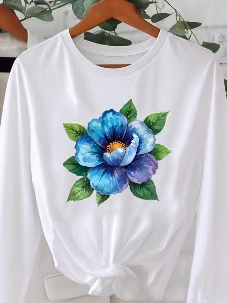 

(Asian Size) sweet trend 90s o-neck Women T Shirt Tee Lady Printed Female Clothing Casual Fashion Top Long Sleeve Graphic T-shirts S