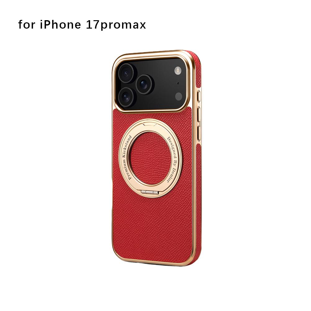 

Магнитный кожаный чехол для Magsafe для iPhone 17 Pro Max Air 17Pro с кольцом, роскошный держатель с защитой объектива, задняя крышка телефона