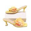 Women's Floral High-Heeled Sandals, 2025 Summer New Arrival, Niche Design, Square Toe, Thin Heel, Flip-Flop Style.