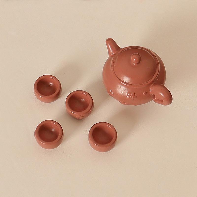 5Pcs/Set 1/12 Dollhouse Simulated Teapot With Cups Set Dollhouse Miniature Kitchen Decoration Dolls House Accessories