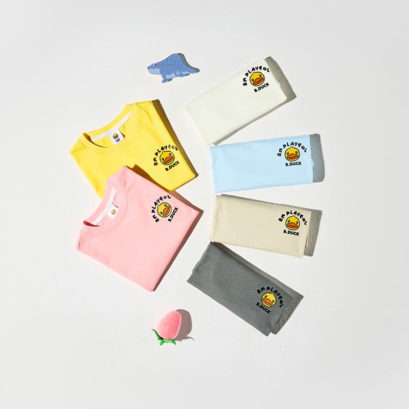 B. Duck Yellow Duck Children's Short Sleeved T-shirt for Boys and Girls 2026 New Summer Clothes Children's Solid Color Top