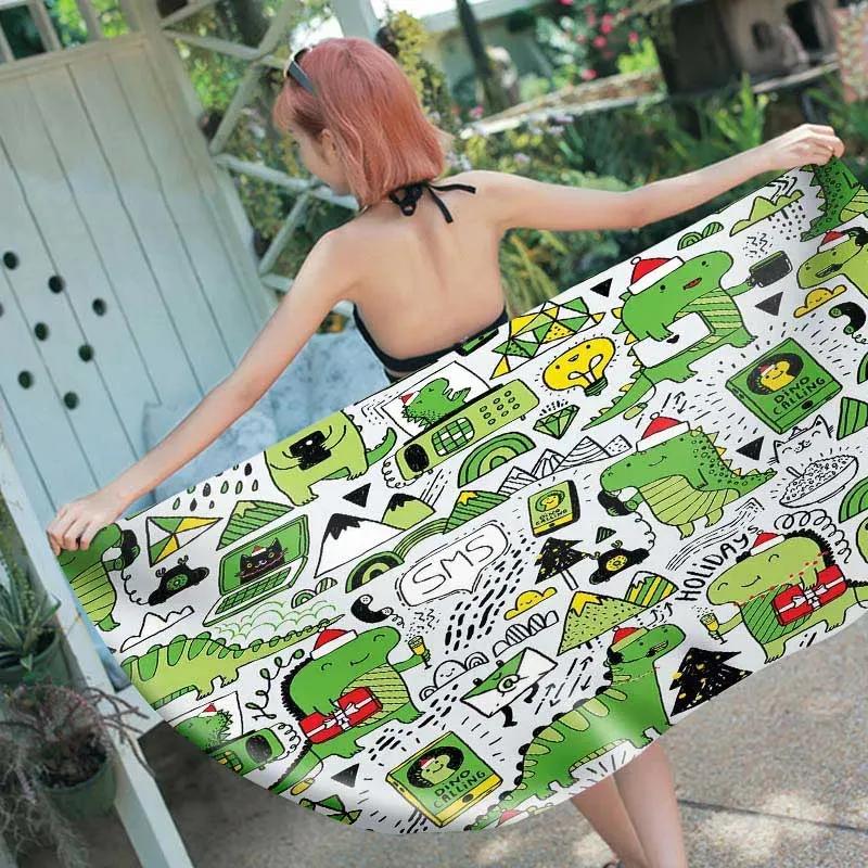 Cartoon Dinosaur Beach Towel Microfiber Quick Dry Swimming Pool Towel Super Soft Bath Towels for Men Women Gift Gym Sport Travel
