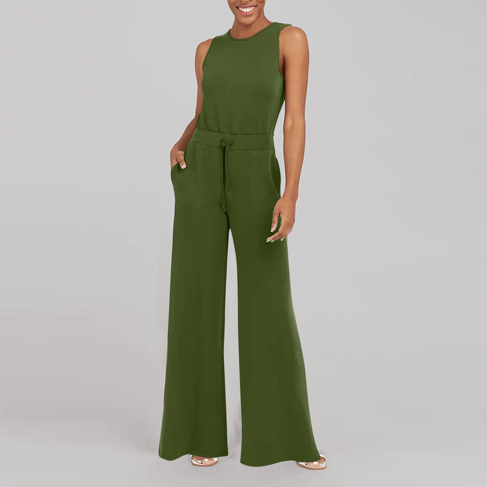 Women s Casual Versatile Sleeveless Color Commuting Pants Jumpsuit XXXL
