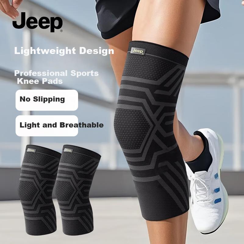 JEEP Knee Pads Sports Unisex Basketball Impact-Resistant Running Fitness Breathable Circular Knitted Knee Pads Black XXL
