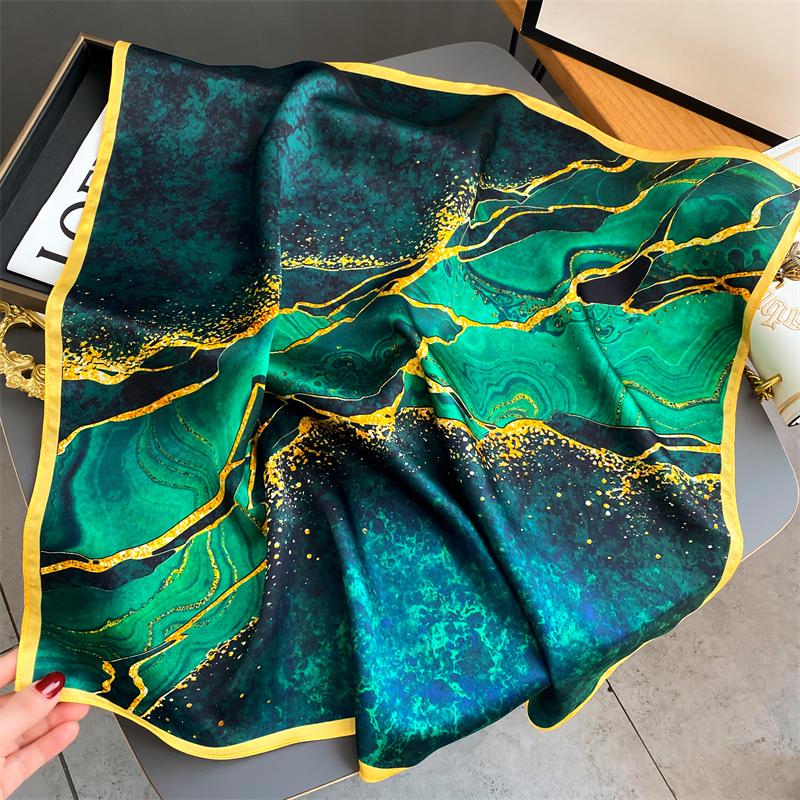 Lenço Quadrado de Cetim de Seda 100% Puro Alta Qualidade para Mulheres Estampado Bolsa de Mão Pulseiras de Pulso Xale Feminino Lenço de Pescoço Foulard