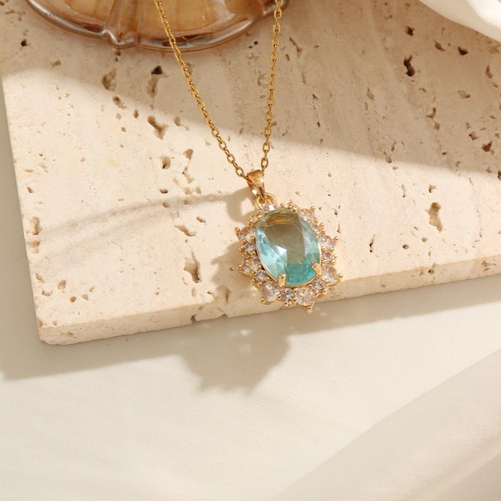 Blue Oval Pendant Necklaces Sunflower Zirconia Necklace for Women Elegant Jewelry синий