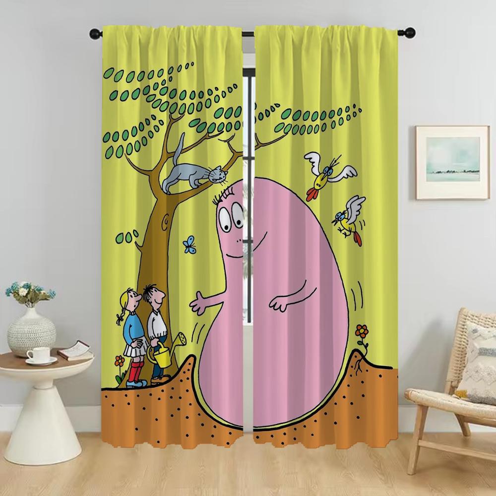 Window Curtain for Room 2 Panel Les Barbapapa Curtains Child Room Shades Tulle for Bedroom Partition Halloween Decoration Living