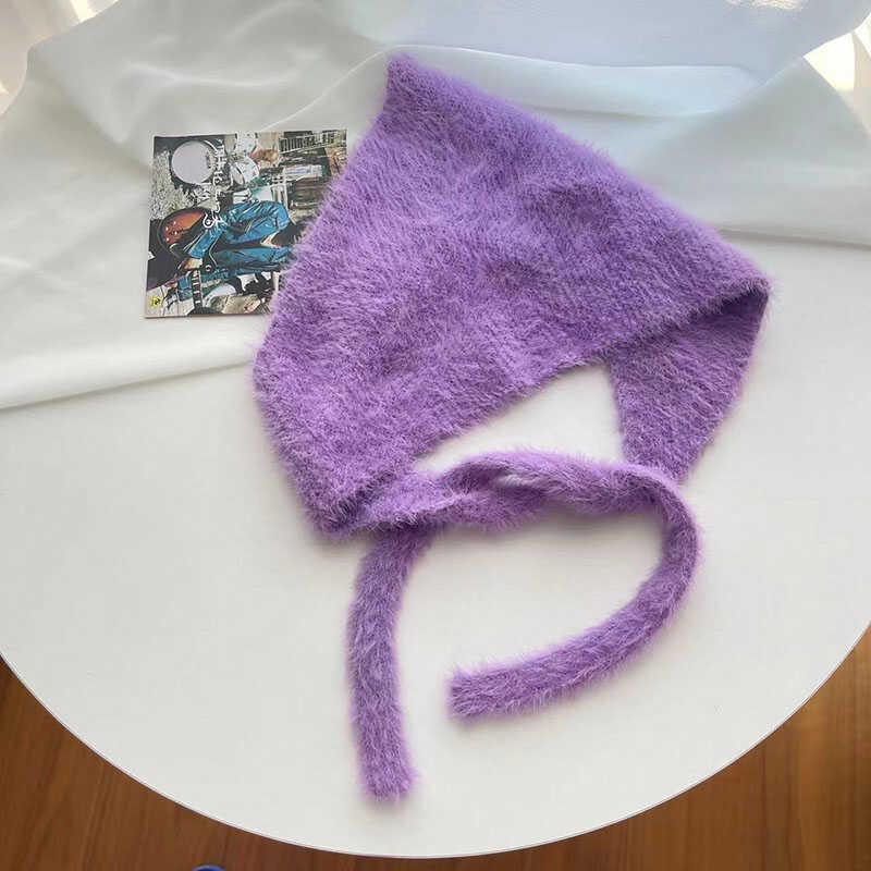 Französischer Damen Flauschiger Gestrickter Woll-Dreiecksschal & Krawatten-Kopfband - Herbst/Winter Wärme, Süßer & Niedlicher Stil.