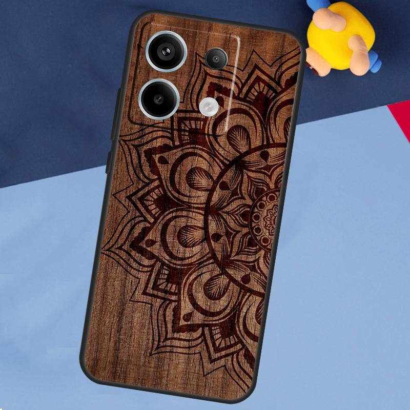 Mandala Floral Wood Case for Xiaomi Redmi 13C 12C 10C 10A 9C Note 12 13 10 8 9 11 Pro 12S 10S 11S Phone Cover