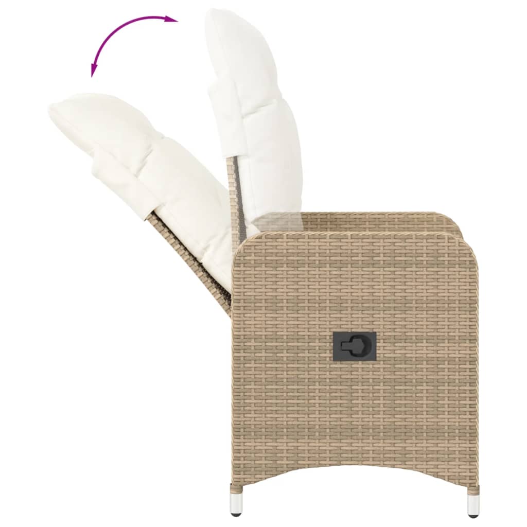 Garden Armchair Set 2 Pieces Adjustable with Table Beige Poly Rattan