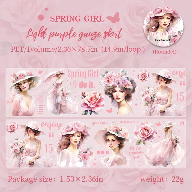 Beautiful Day Washi Tape: Spring Girl Series - 6 Types of Girl Character Collage Base Stickers for Journals