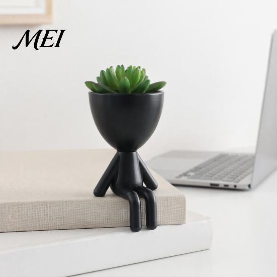 3D Printed Flowerpot Sitting Human Figure Succulents Planter, 2-in-1 Desktop Pot & Decor Ornament, Matte Finish Plant One-Piece Craft, Compact