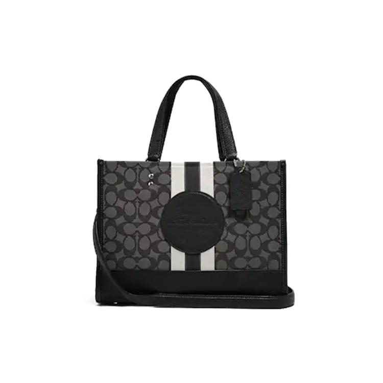 

New COACH Dempsey Leather Tote Bag, Shopping Bag, Commute Bag, Crossbody Handbag Large Women s Black White 4113-SVRT6 29.5*13.0*22.6CM
