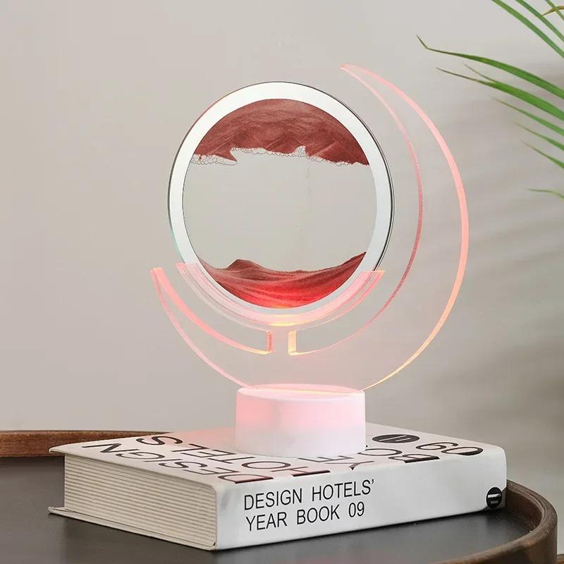 3D Sandscape Moving Sand Art Picture Table Lamp with 7 Colors Quicksand Liquid Hourglass Flowing Sand Painting Home Decor Gifts