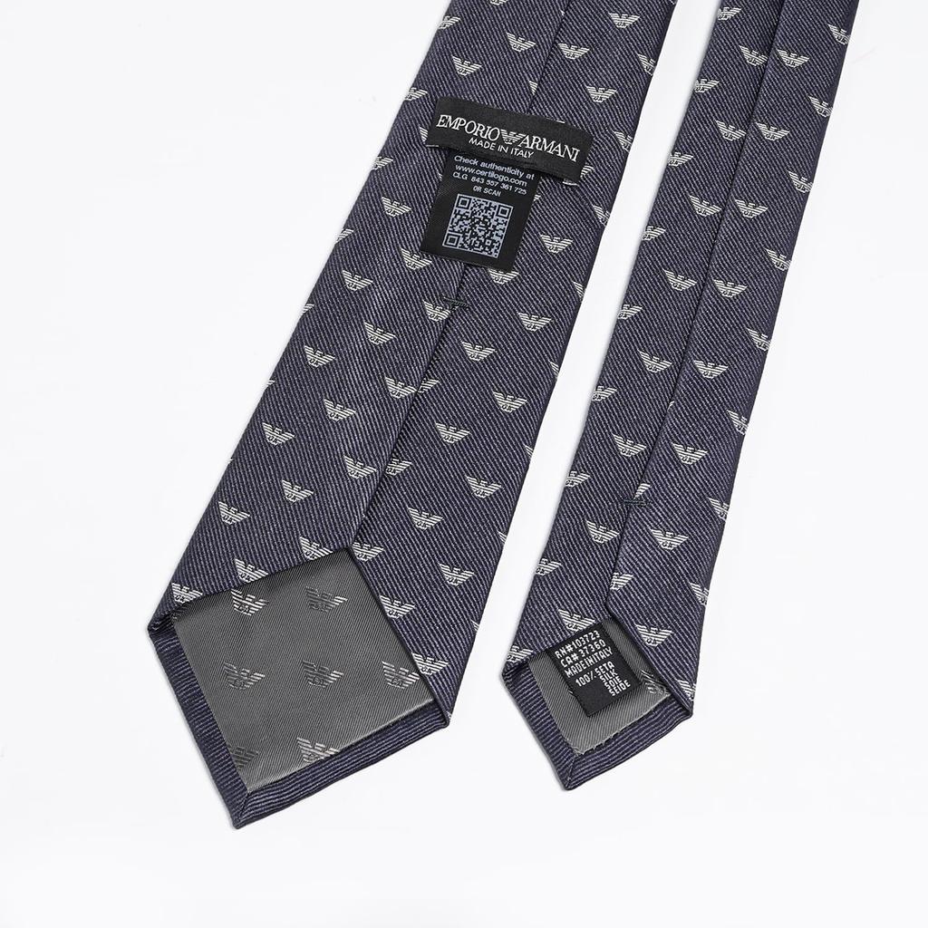 Emporio Armani Eagle Medium Made in 340075 3R616 00345 Men's Tie, 7.5cm Wide, 100% Silk, Logo, Gray, Italy, [Used]