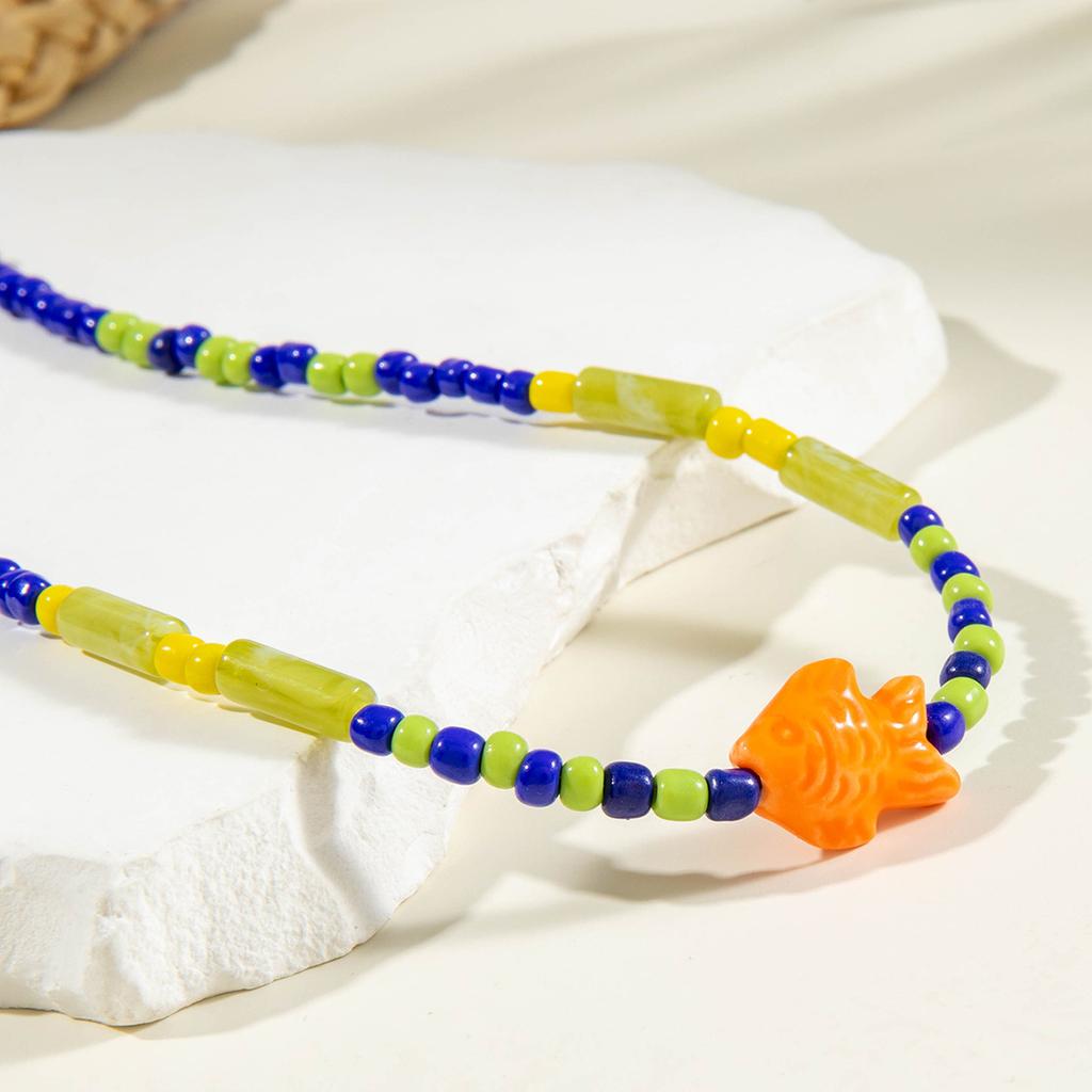 JMXD-Bohemian Seed Pearl Choker, Dopamine Colorful Beach Necklace, Adjustable Layered Pendant Jewelry, Y2K Coastal Vacation Necklace,