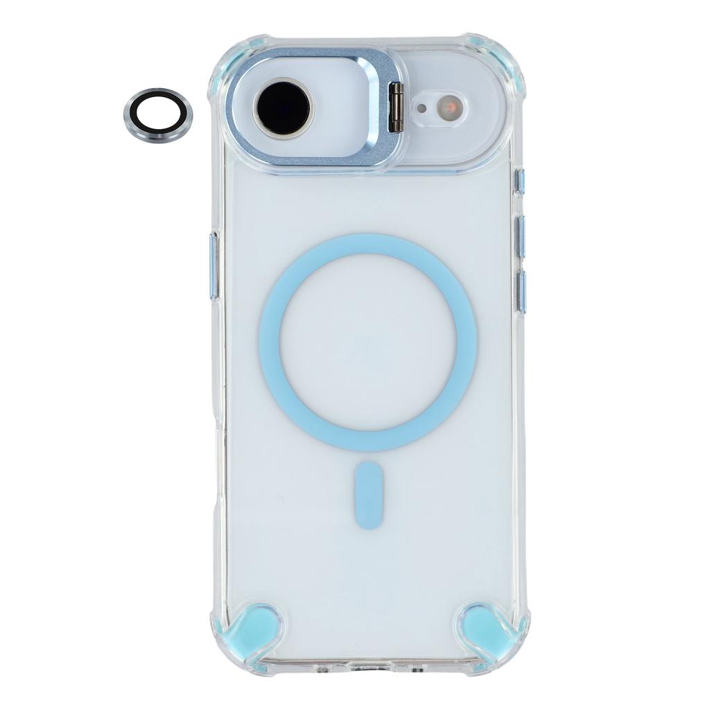 For iPhone 17 Air Magnetic Clear Case Shockproof Hybrid Phone Shell with Camera Lens Frame Kickstand