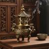 Brass Incense Burner Embossed Relief Pagoda Holder Openwork Home Decor for Altar, Display