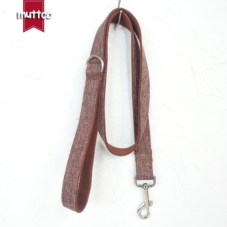 Brown Plaid Fabric Dog Leash and Collar Combo M