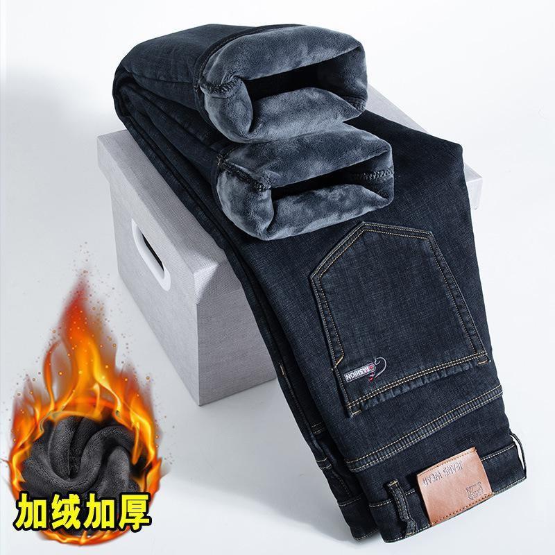 Jeans Fleece Thickened Straight Loose Pants Winter Business Lamb Fleece Casual Pants