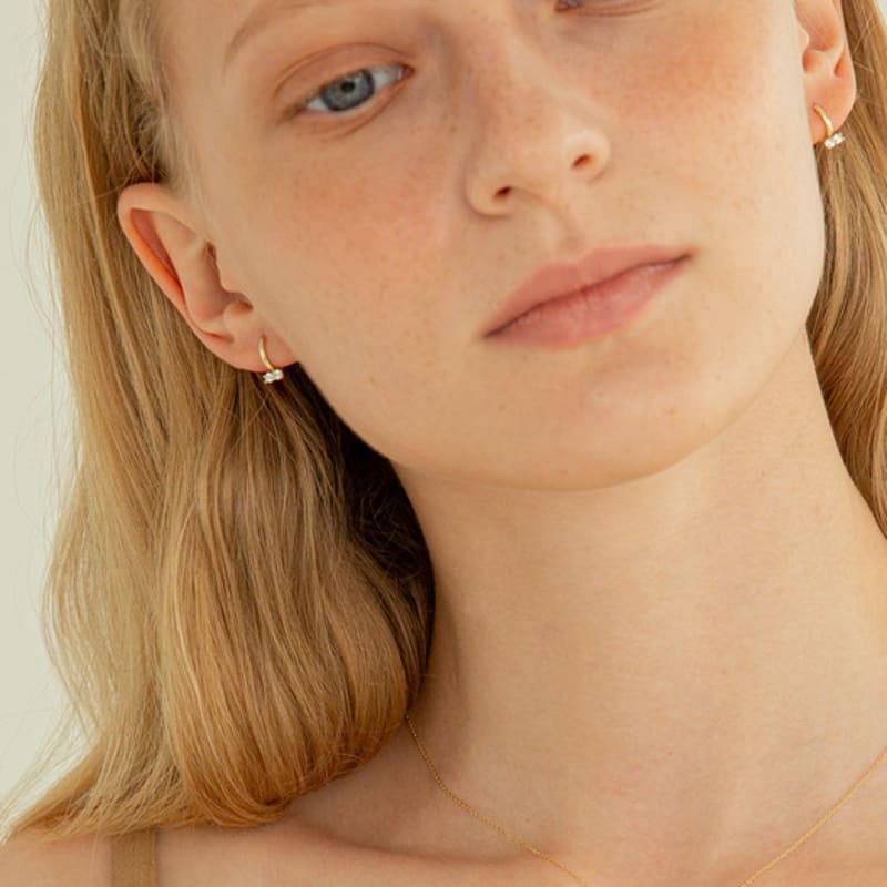 LUNNE 14k Double Q One-Touch Ring Earrings (14k Gold) #L01