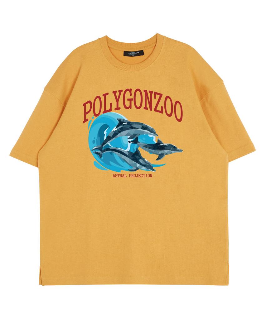 ASTRAL PROJECTION Polygon Dolphin Round Neck 15-Count Cotton Short Sleeve T-Shirt_Cheddar