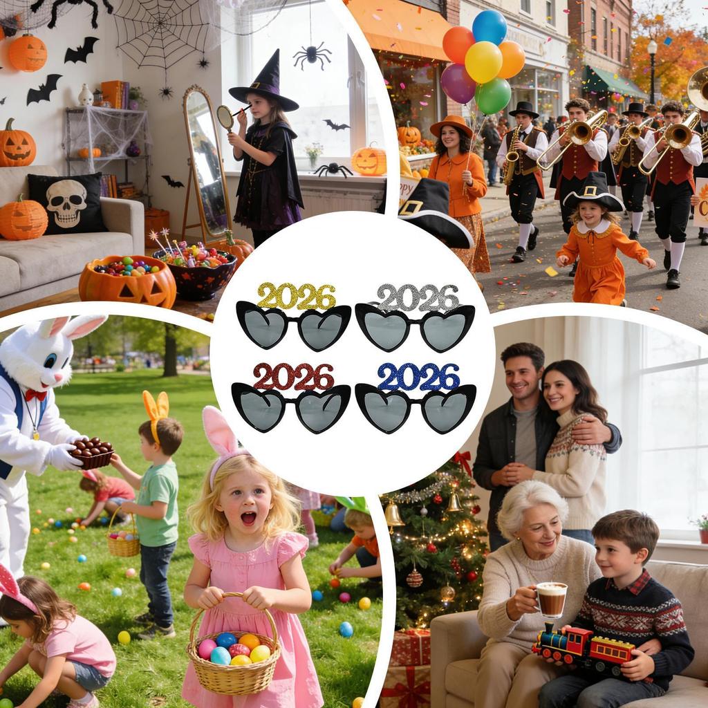 New Years Glasses Heart-Shaped Decoration New Year Party Glasses For Holiday Masquerade Carnivals Teen Adults Celebration Party