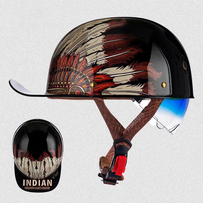 Motorcycle Helmet Baseball Cap Half Face Capacete De Moto Helmet with Sunglasses Motorbike Scooter Cycling Helmet DOT Approved