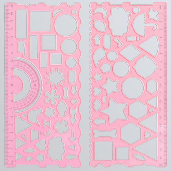 2Pcs Student Ruler Multifunctional Drawing Stationery Multi Shaped Hollowed-out Geometry Ruler with Protractor for School