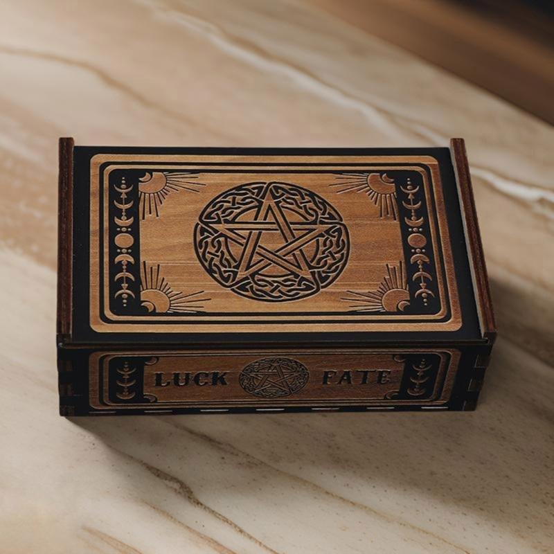 Portable Wood Tarot Cards Box Push Pull Cards Box Gift Case Divination Card Storage Container Witch Decoration Enduring