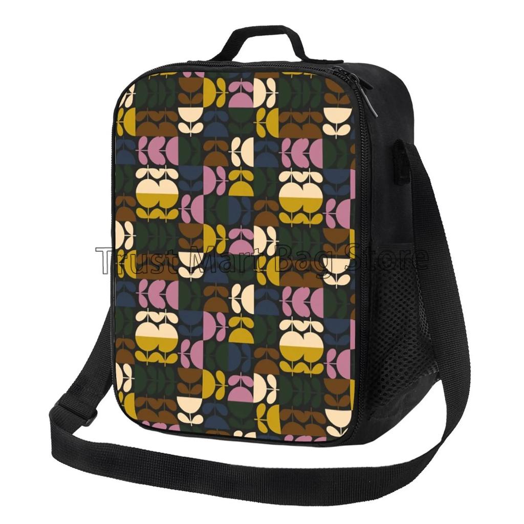 Orla Kiely Sac à Lunch Portable Motif Feuilles Colorées Réutilisable Isotherme Fourre-tout Bento avec Sangle Réglable pour Travail Pique-nique Voyage