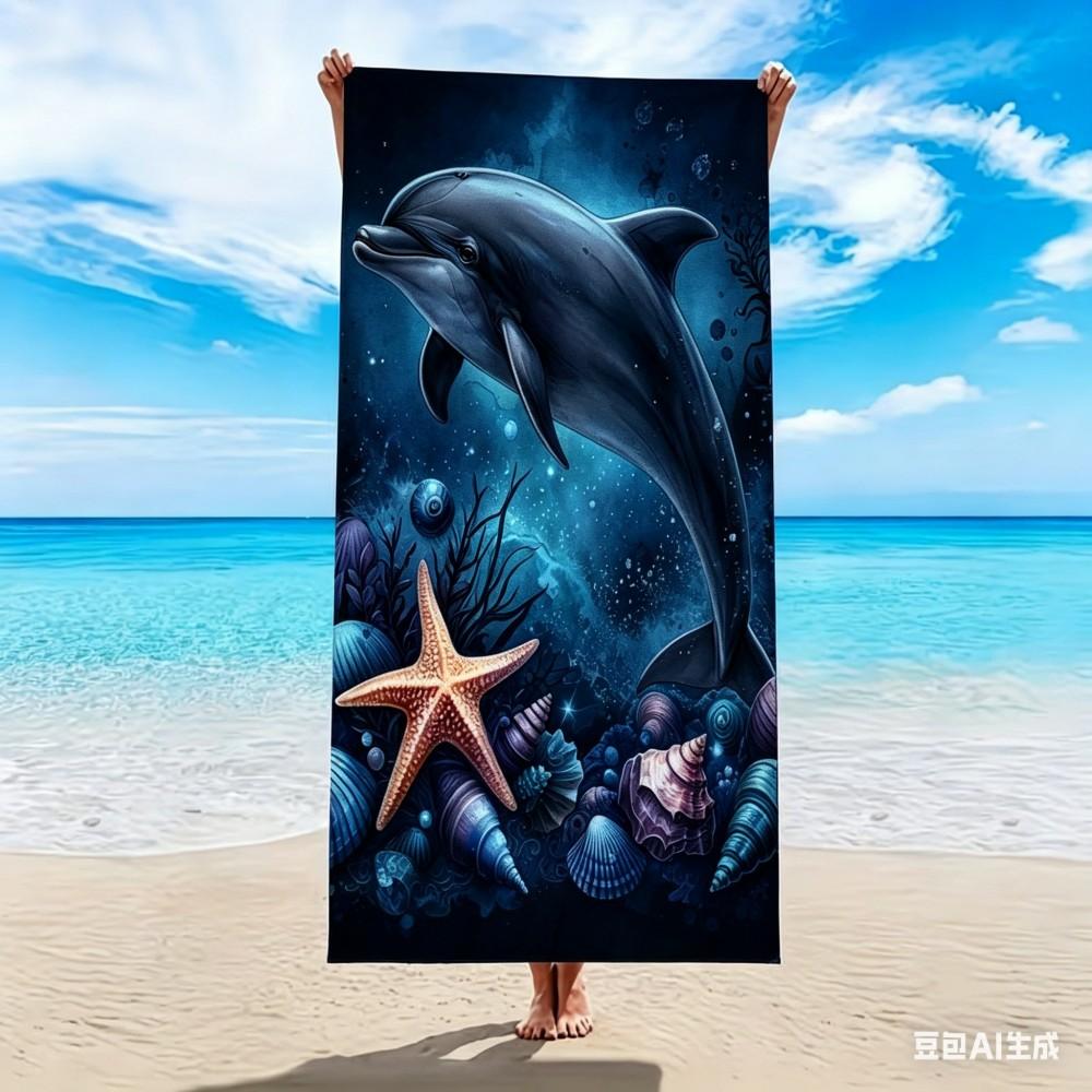 Sea Animal Dolphin Starfish Beach Towel Large Soft Absorbent Shower Towel Summer Ocean Theme Sunbathe Blanket Picnic Mat