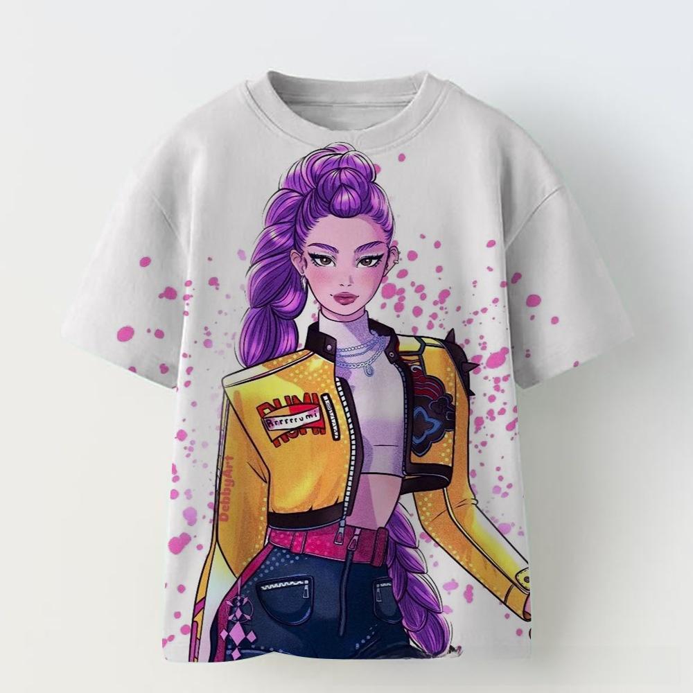 Korean Pop Music Demon Hunting Witch Group Short Sleeve T-Shirt Girl Casual Print Children's Shirt Top