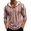 Men's Casual Hooded Striped Three-Quarter Sleeve T-Shirt