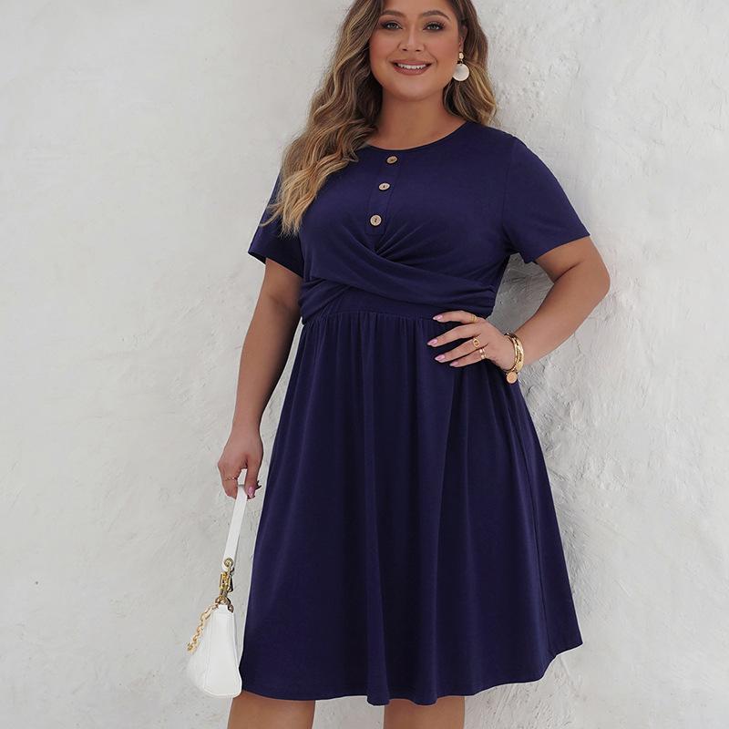 Plus Size Temperament Elegant Knitted Dress Women's Spring and Summer Temperament Casual Round Neck Thin Dresses