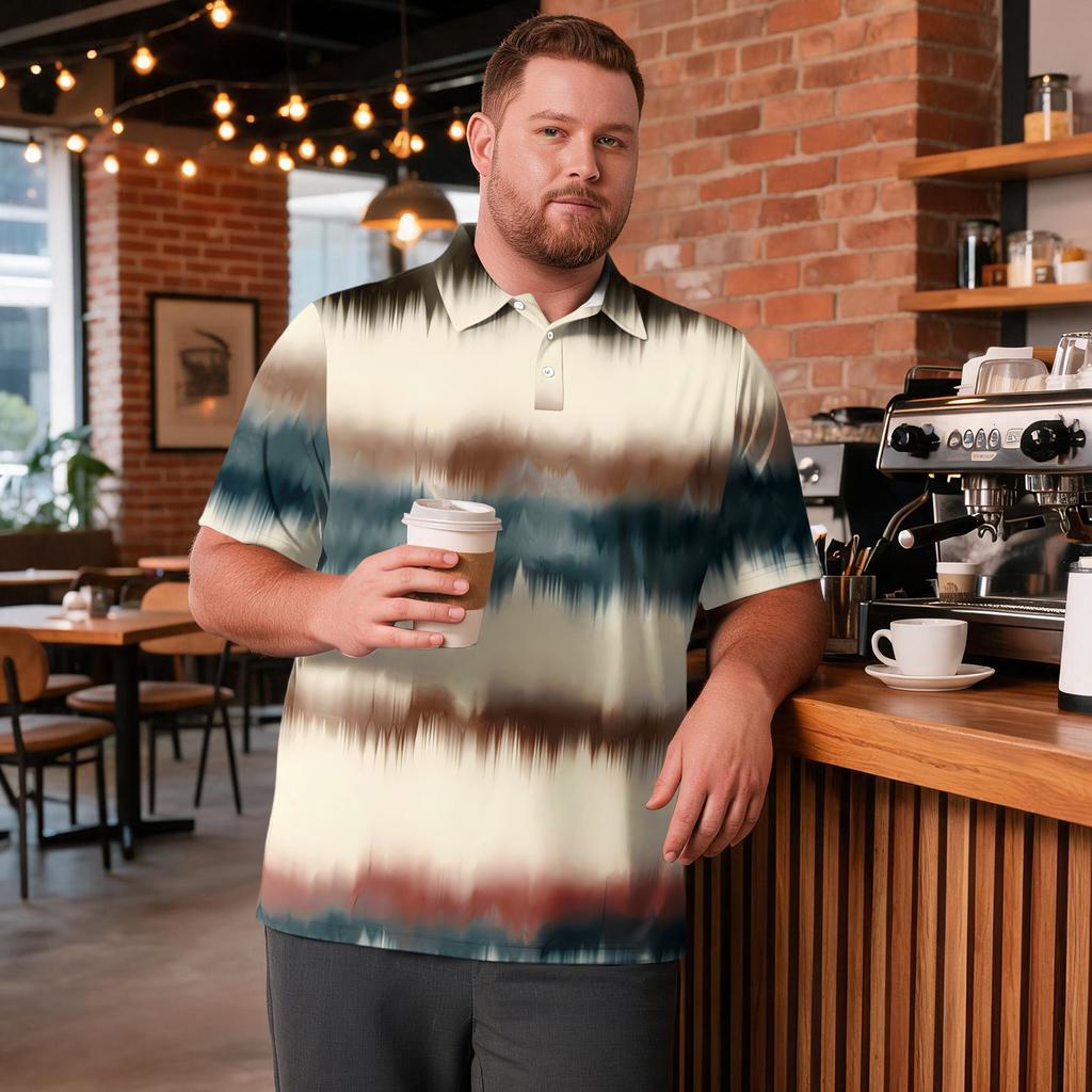 Men's Big Size Short Sleeve Golf Shirt Breathable Casual Workwear Polo Shirt with Striped Plaid Print Comfortable Fit