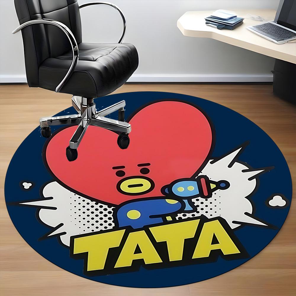 1PC Tata Character, BT21 Office Round Rug - Perfect for Office or Study Decor, Machine Washable, Non-Slip Backing, Decorative Floor Mat