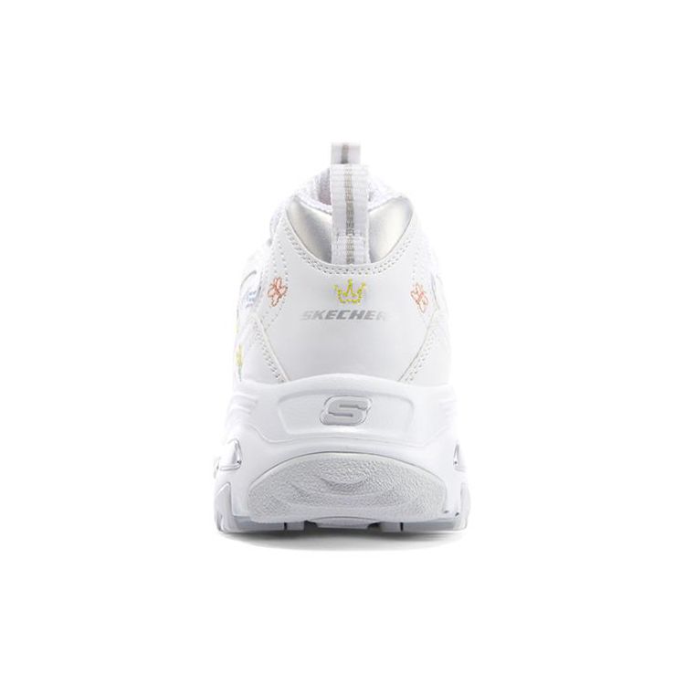 Skechers DLites 1.0 Floral Bear Fabric Leather Single Layer Shock Absorbing Wear Resistant Increased Height Low Top Dad Shoes Women Sneaker 896155-WHT