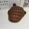 Flat Vintage Plaid Cap Breathable Polyester Beret For Casual And Office Wear