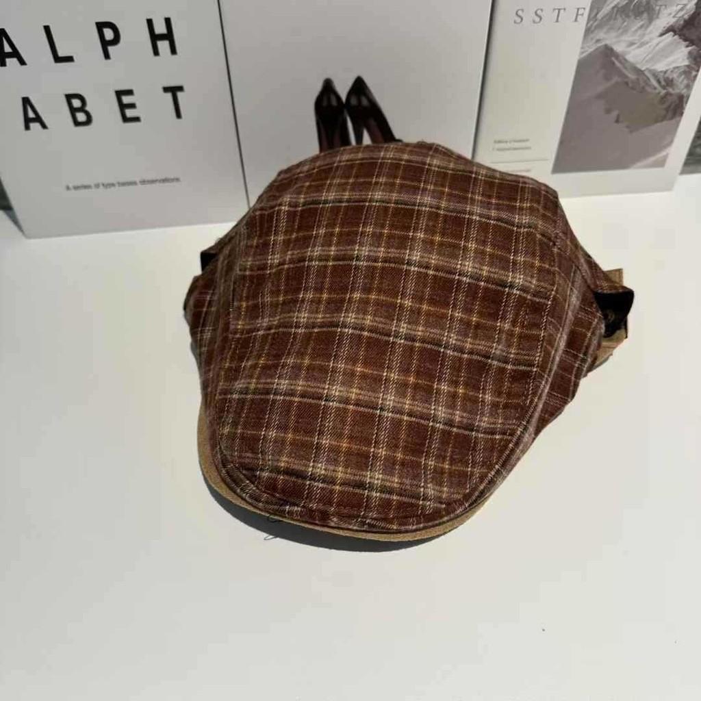Flat Vintage Plaid Cap Breathable Polyester Beret For Casual And Office Wear