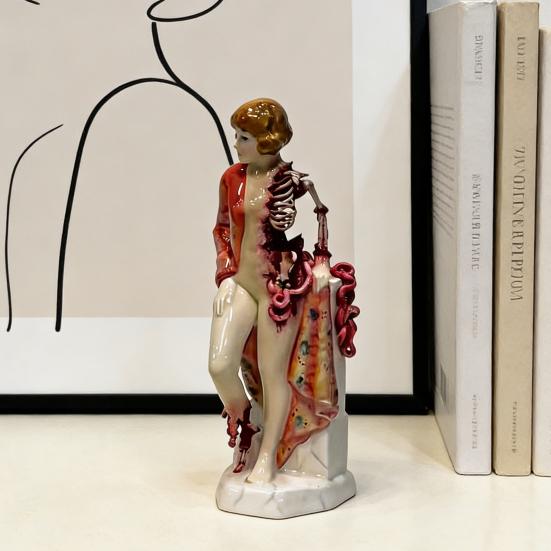 Figurina Dama Teschio Fatta a Mano Abito da Sera Gotico Statua Scheletro Femminile Scultura Decorazione Ornamento per Casa Ufficio Libreria Scrivania
