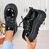 Wedge Platform Sneakers Fall New Round Toe Spliced Front Lace-Up Anti-Slip Wear-Resistant Low-Top Shoes