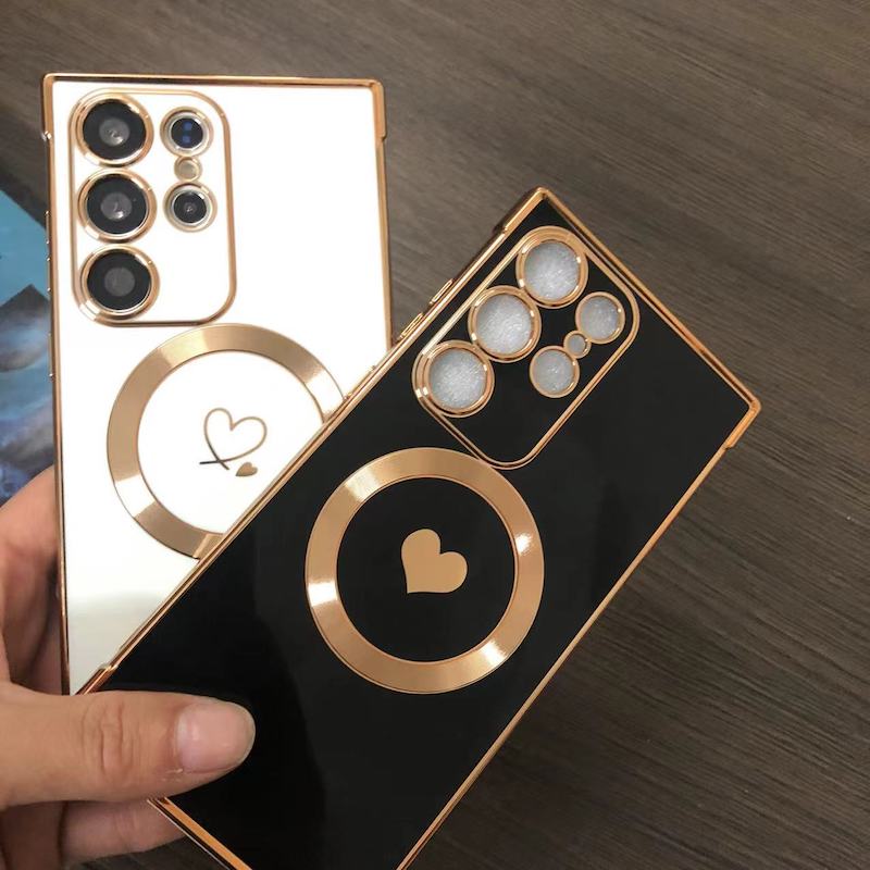 For Magsafe Case for Samsung Galaxy S23 Ultra S22 S21 Plus S24 Ultra S22Plus S20 S21 FE Electroplate Love Pattern Protect Covers