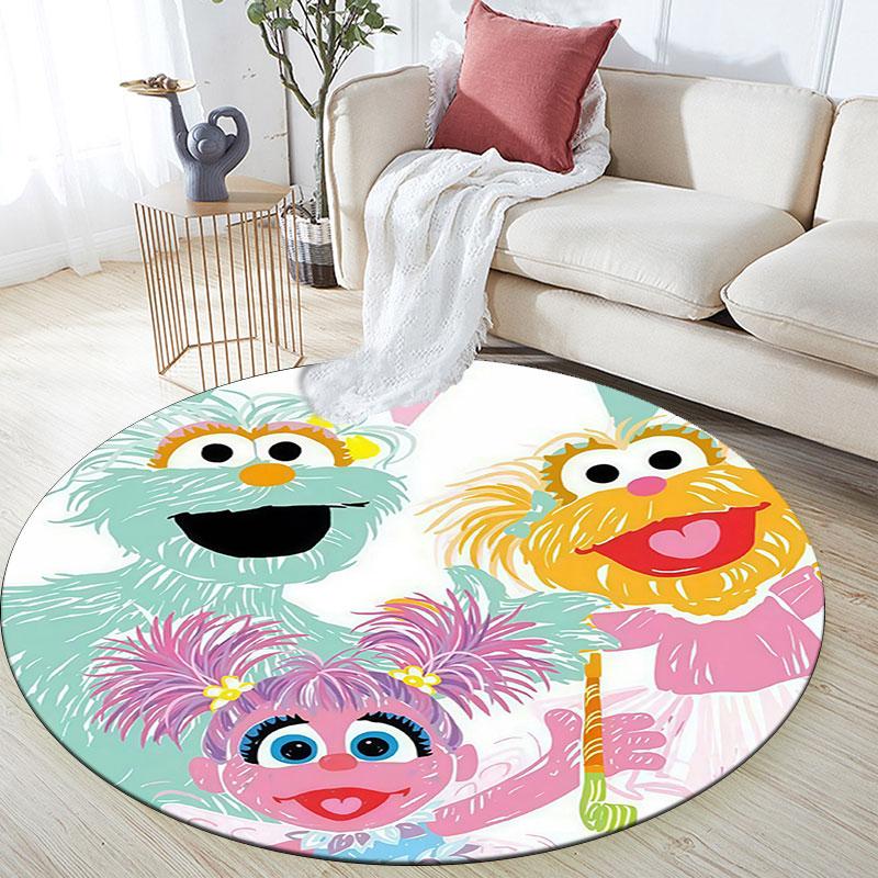 Sesame Street,Round Area Rug,Carpet Rug for Living Room Bedroom Sofa Playroom Decor,Non-slip Floor Mat